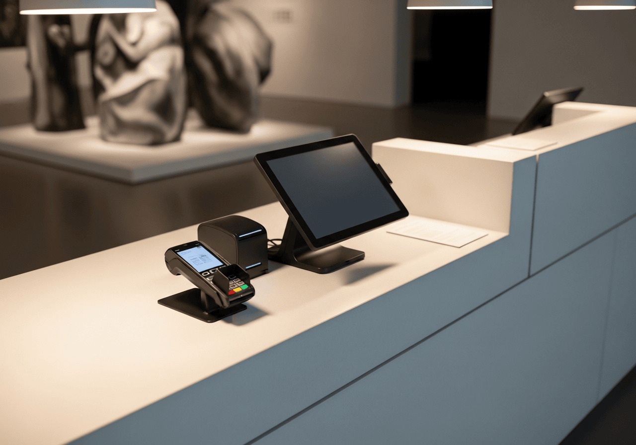 Museum admissions counter with POS terminal