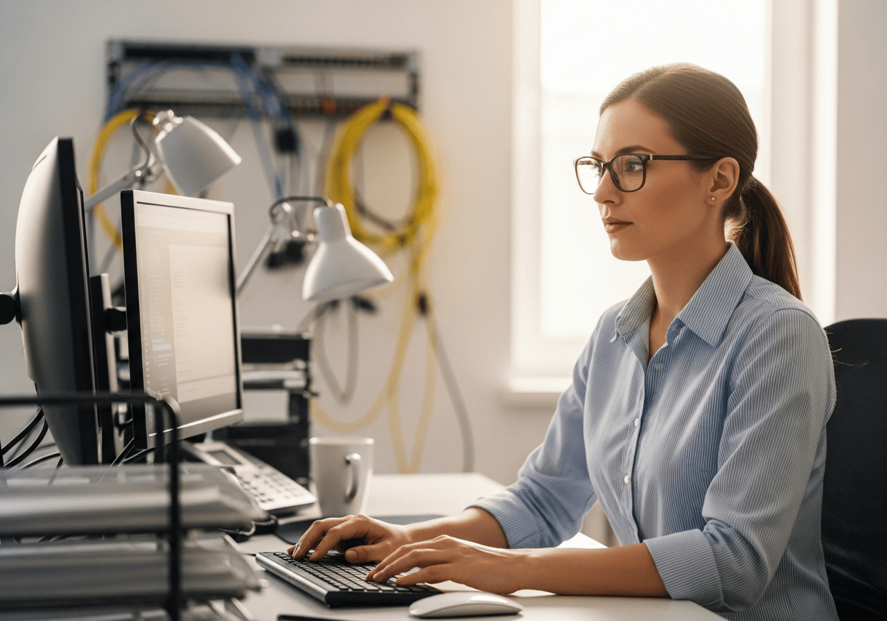 IT coordinator at a clean organized workstation