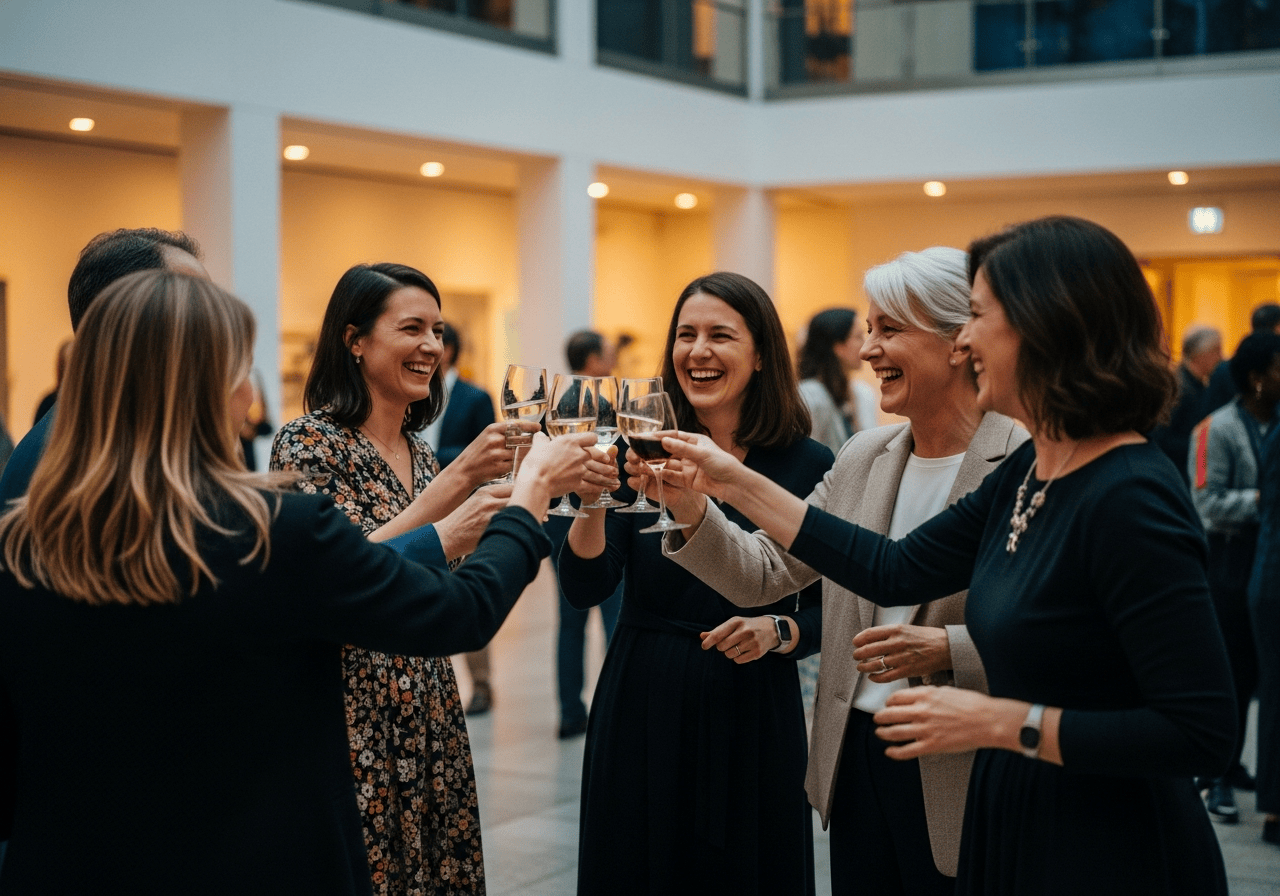 Nonprofit supporters celebrating at a fundraising gala event