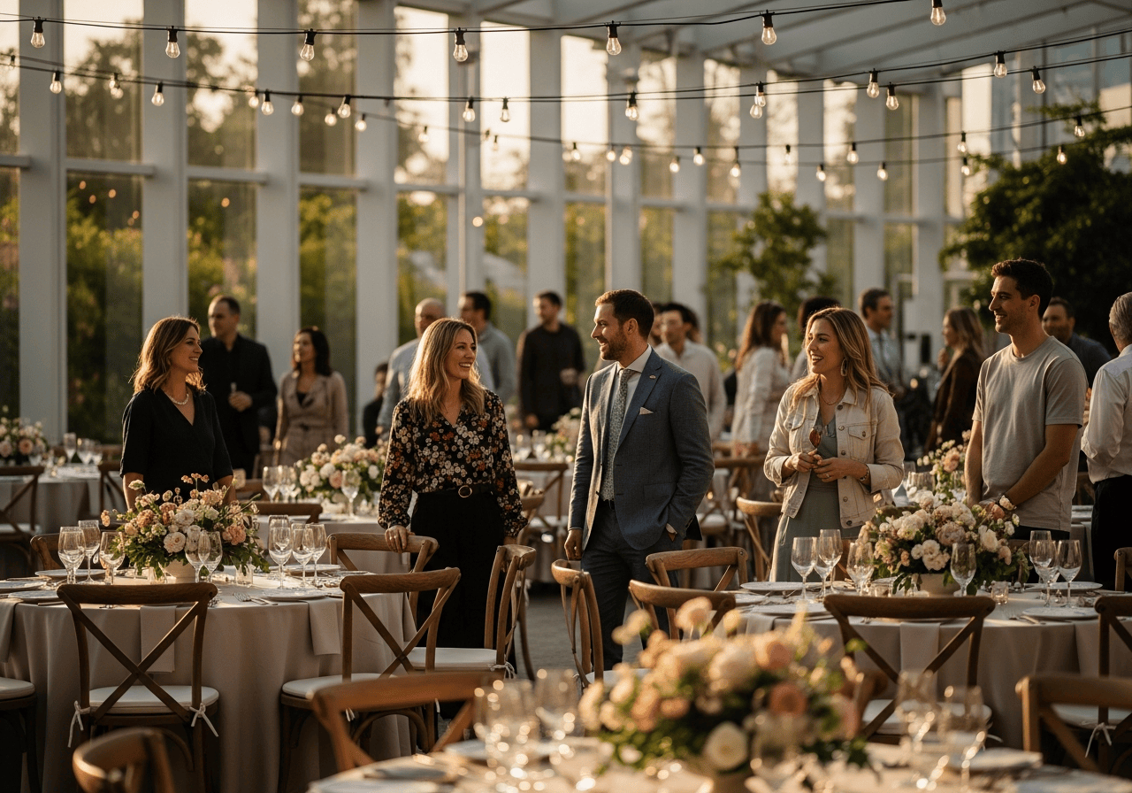 Guests enjoying an elegant venue rental event managed through Social Good Software