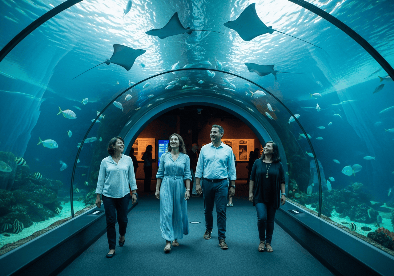 Aquarium tunnel with visitors