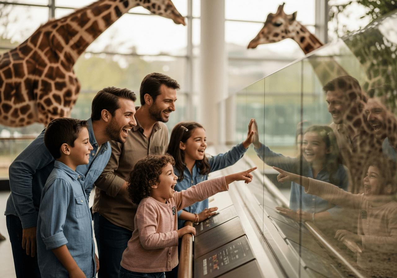 Zoo visitors with animals